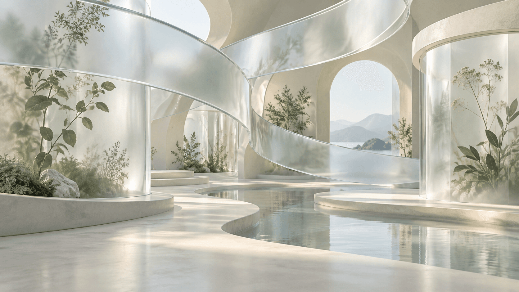 Soft light through an abstract glass structure